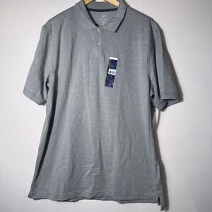 George Mens Gray Pique Polo Short Button Up Collared Sleeve Shirt Size‎ XL NWT